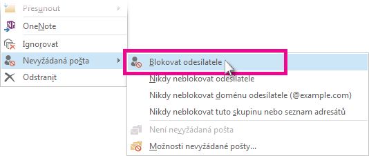 Příkaz Blokovat odesílatele v seznamu zpráv