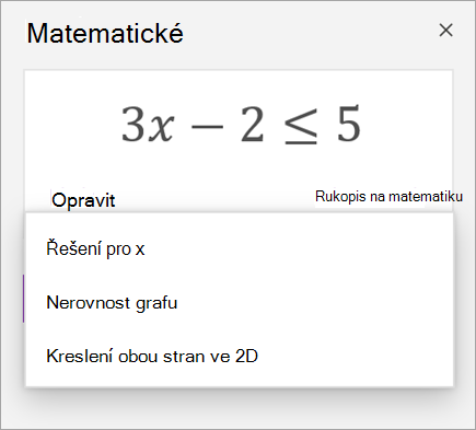 Rovnice s rozevíracím seznamem způsobů, jak ji vyřešit.