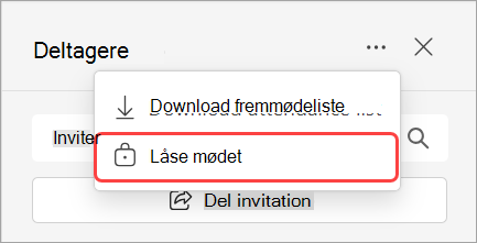 Billede, der viser rullelisten Deltagere med indstillingen Lås møde.