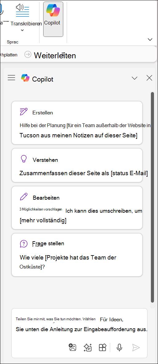 Zugreifen auf die schaltfläche "Copilot in OneNote"