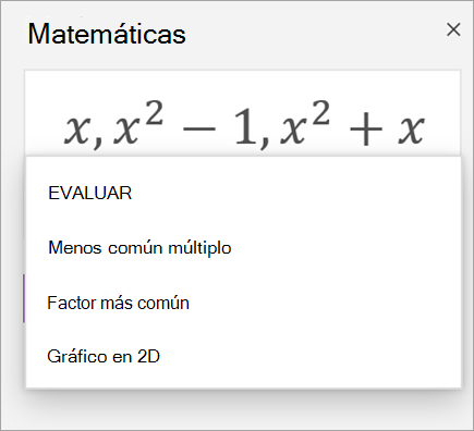 Lista de matrices en el Asistente para matemáticas