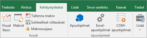 Valintanauhan Kehitystyökalut-välilehti