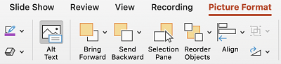 Vaihtoehtoinen teksti -painike valintanauhassa PowerPoint for Mac.