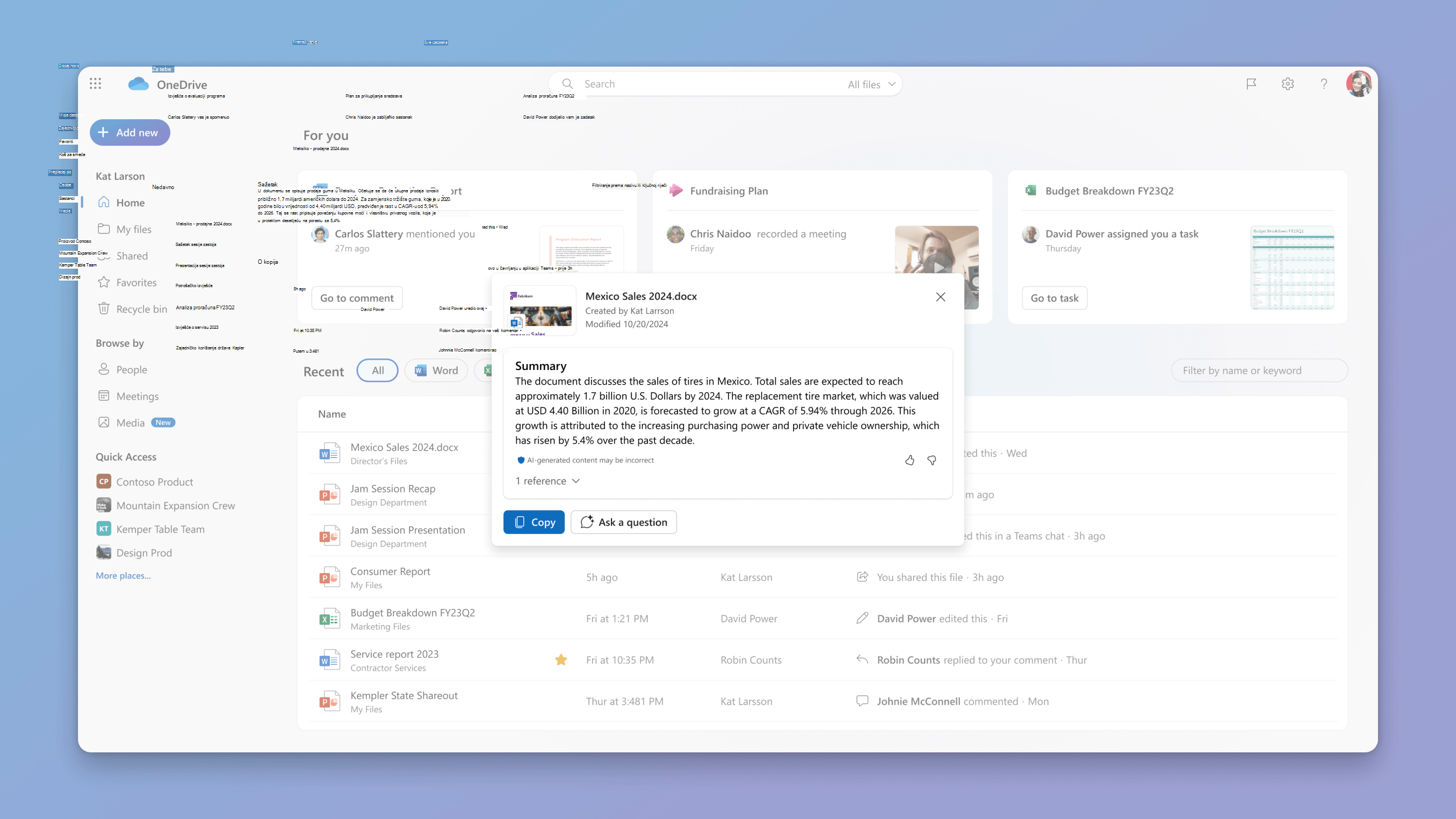 snimka zaslona scenarija sažimanja datoteka za copilot na servisu onedrive