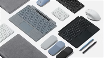 Rodo „Surface Pro“ klaviatūras, peles ir rašiklius