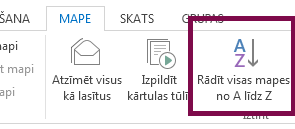 Lai sakārtotu mapes alfabētiskā secībā, noklikšķiniet uz Rādīt visas mapes secībā no A līdz Z.