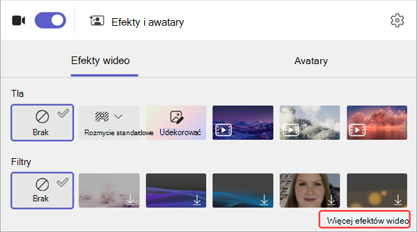 zrzut ekranu przedstawiający opcje filtru wideo