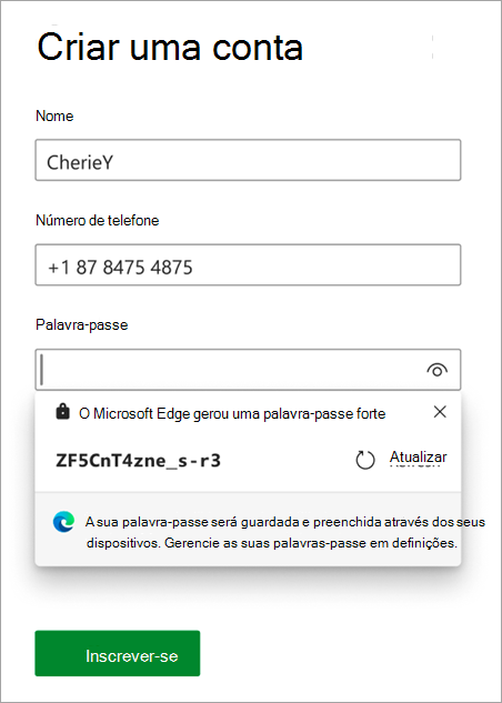 Menu pendente Gerador de Palavras-passe