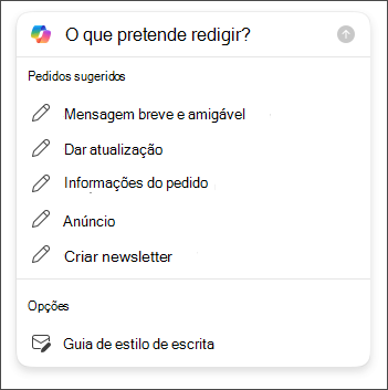 Opções de comprimento e tom a escolher ao redigir e-mails de rascunho no Outlook com o Copilot