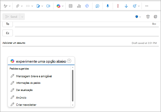 Mostra a página de correio do Novo Outlook com uma janela de aviso aberta onde normalmente começava a escrever o seu e-mail.