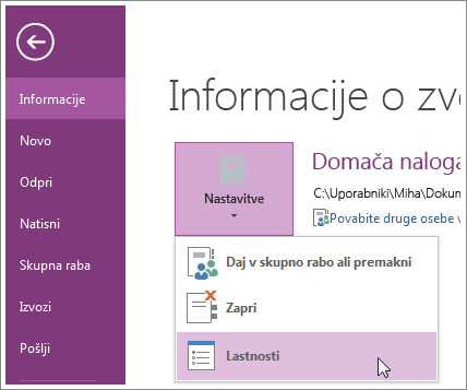 Nadgradite lahko na najnovejšo različico OneNota neposredno v meniju »Datoteka«.