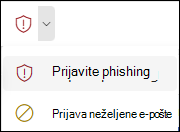 Snimak ekrana dugmeta "Izveštaj" sa izabranom stavkom "Phishing izveštaja" na pojednostavljenoj traci u programu Outlook na vebu.