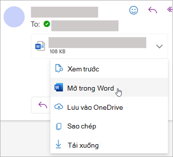 Ảnh chụp màn hình hiển thị danh sách thả xuống để mở tệp đính Word